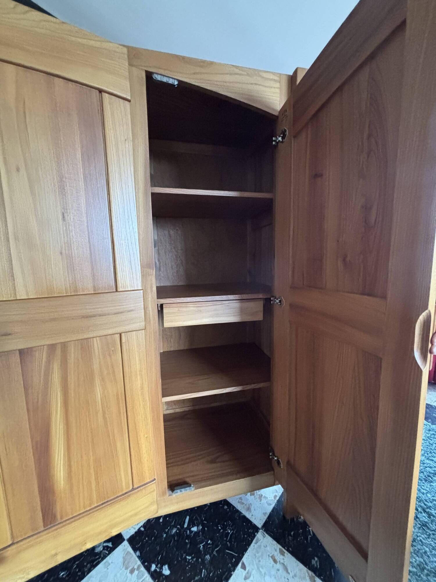 Brutalist wardrobe made of solid elm from Maison Regain, vintage 1970.