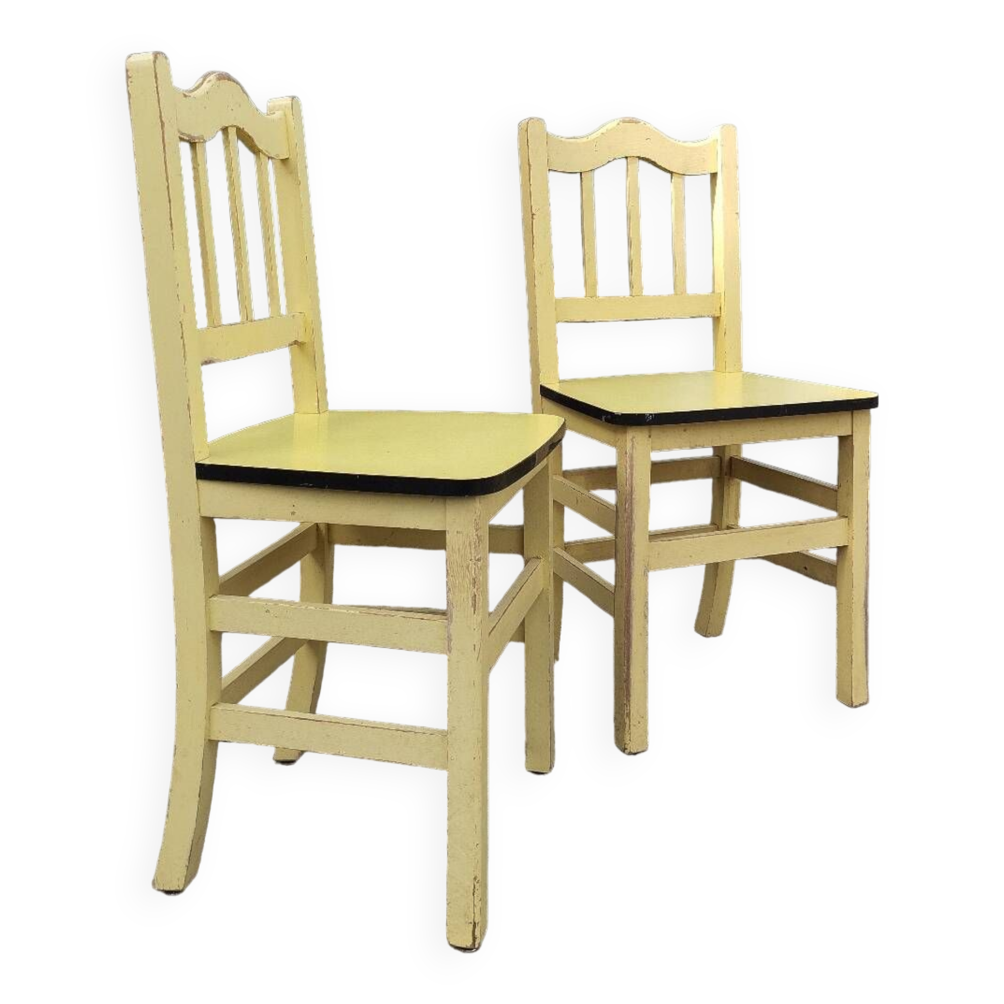 Pair of wooden and yellow formica chairs