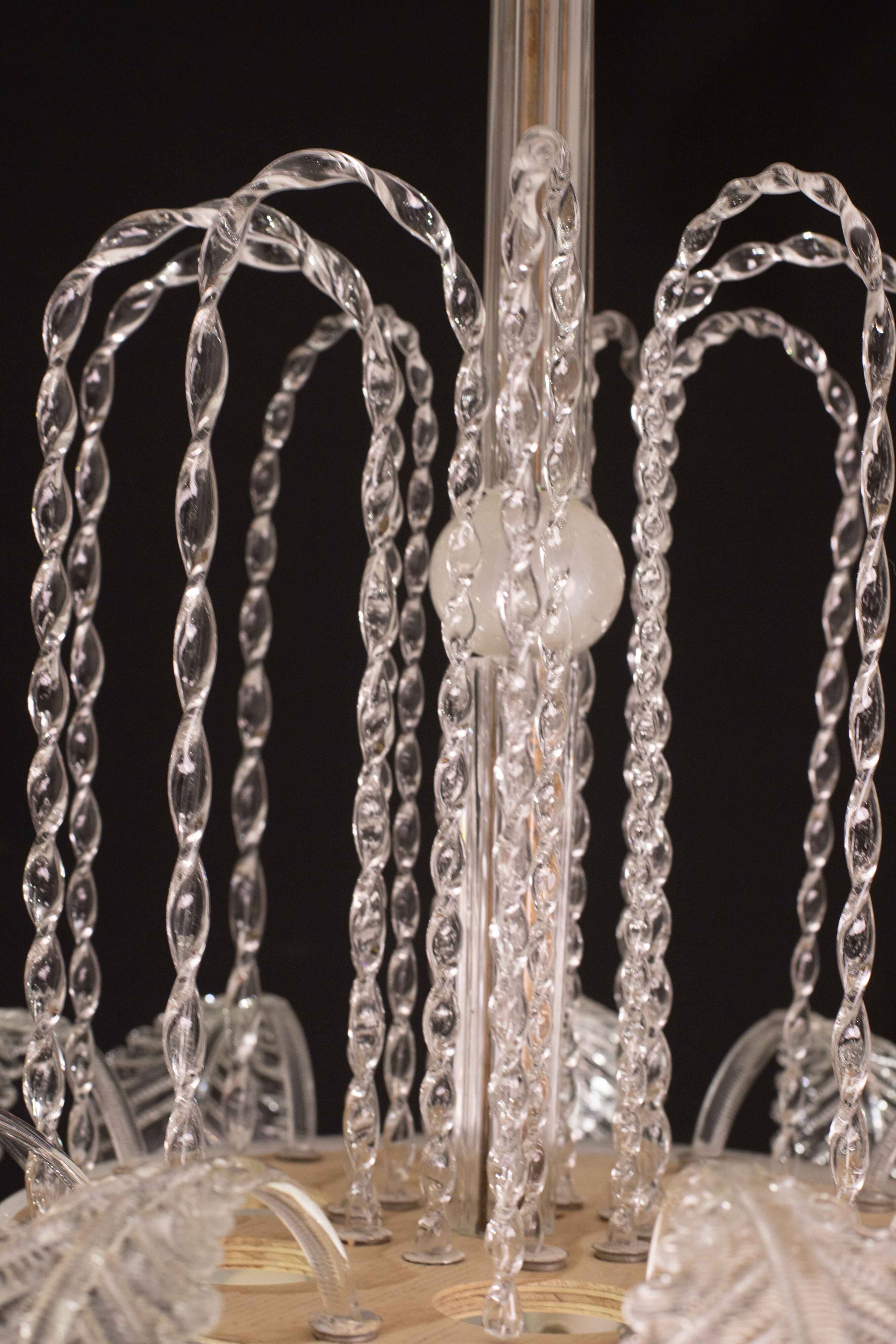 Elegant Art Decò, Barovier & Toso Chandelier, Murano Glass, 1950s