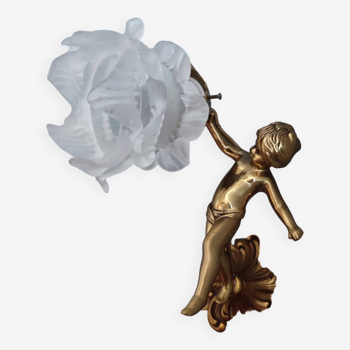 Vintage gilded bronze cherub wall light