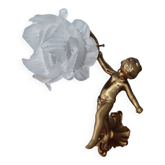 Vintage gilded bronze cherub wall light