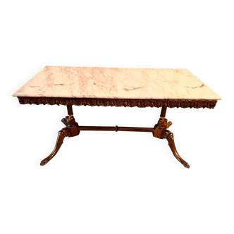 Pink marble coffee table and empire style bronze base