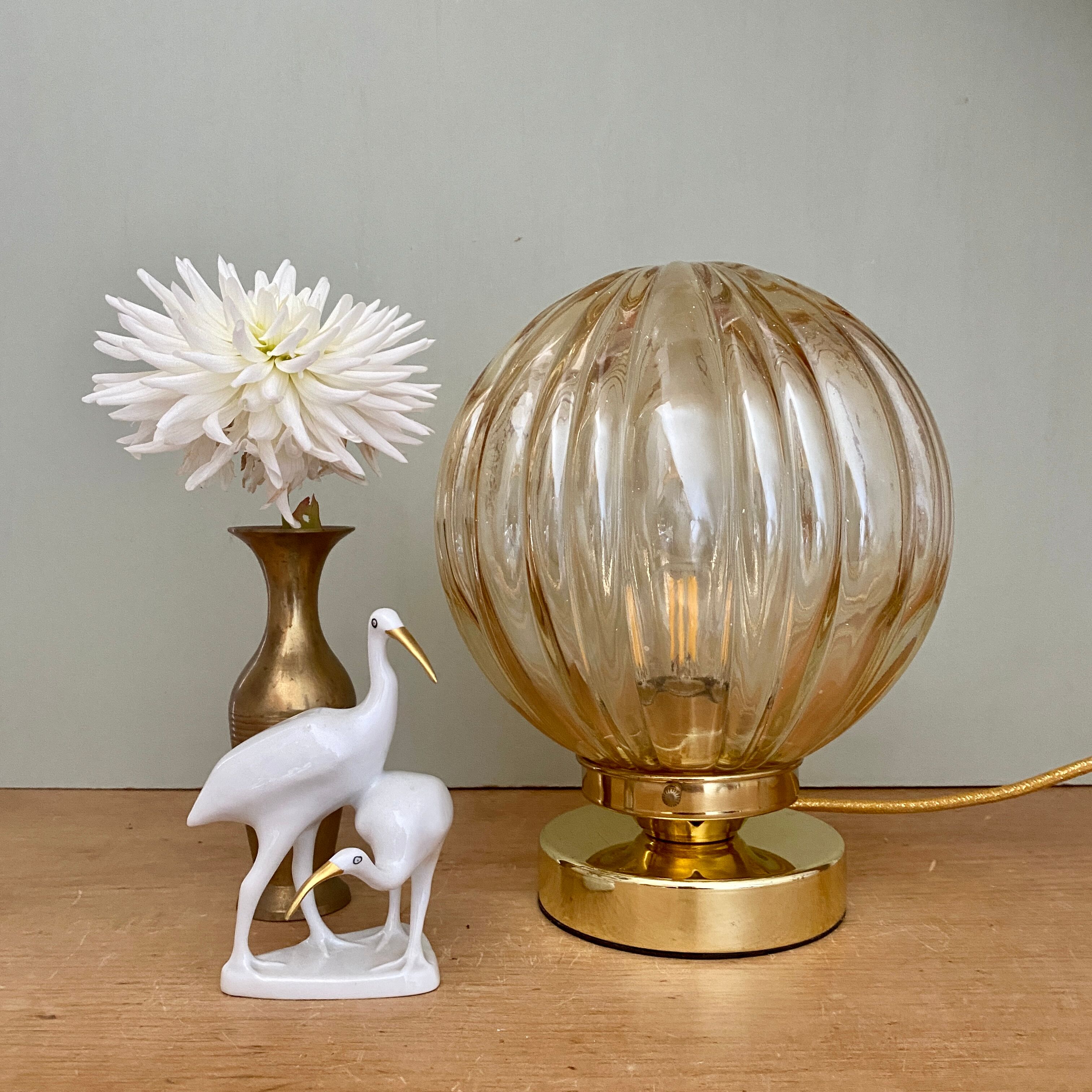 Vintage amber glass globe table lamp