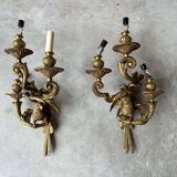 Pair of bronze wall sconces with parrots, early 20th century.