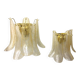 Set of 2 Clear-Gold “Petali” Murano Glass Wall Sconces in Vintage Style