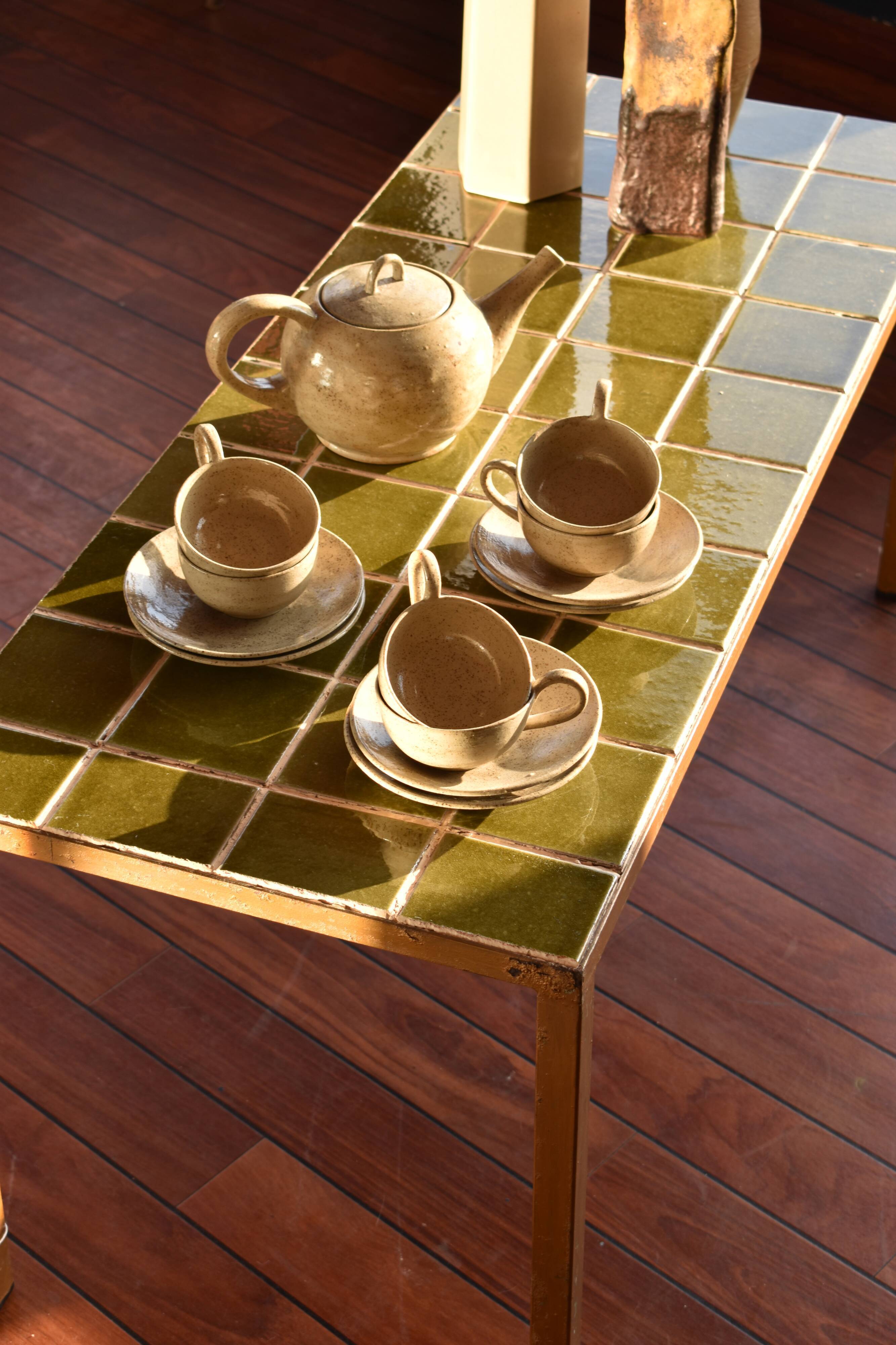 Vintage coffee table green tiles