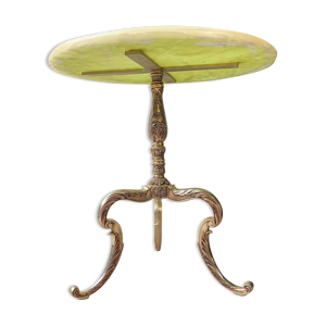 Table tripode ronde en marbre et bronze vintage