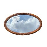 Large Art Deco oval mirror in carved wood - 87 x 53 cm