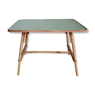 Rectangular rattan table green top