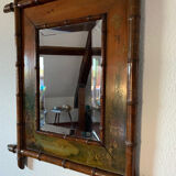 Bamboo wood mirror and 19th century paintings