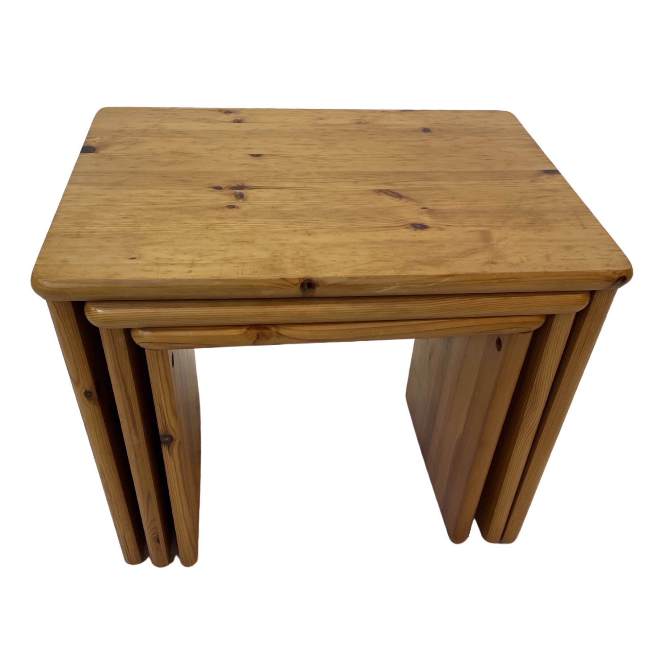 Tables gigognes vintage en bois de pin, tables d'appoint mimiset, lot de 3