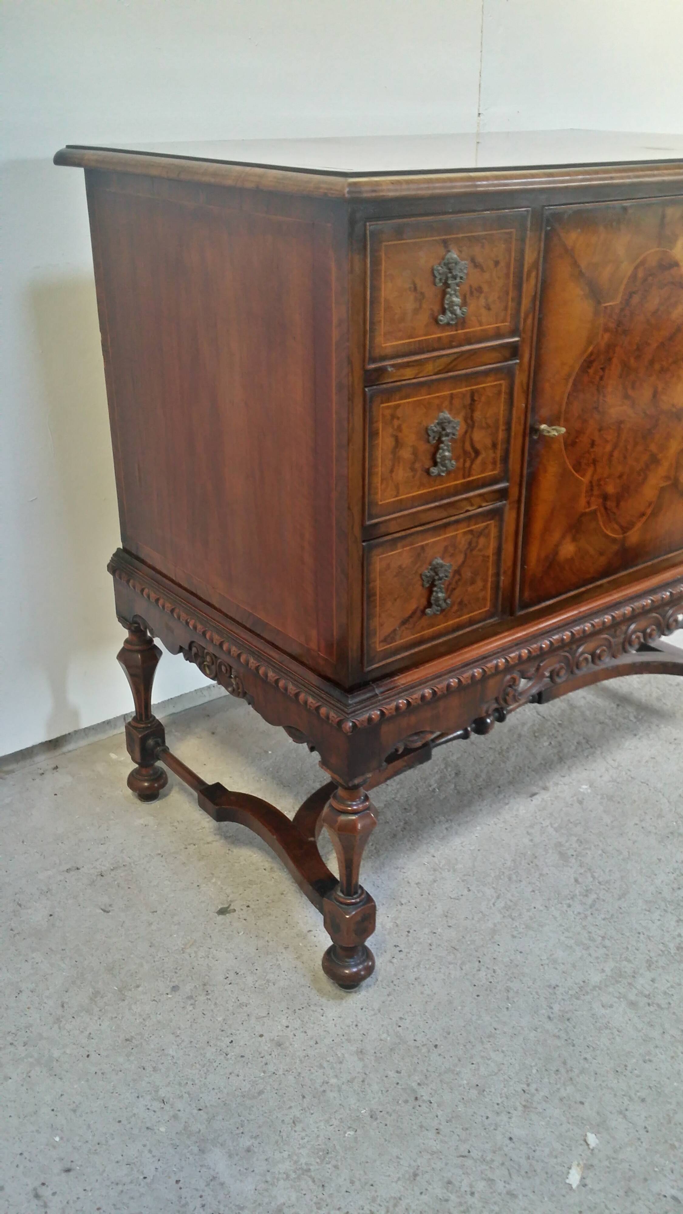 English burl walnut cabinet