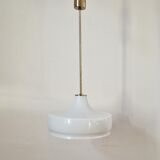 Rare Midcentury Brass and Milk Glass Pendant Kamenicky Senov, 1970s