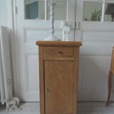 Antique bedside table in solid oak, 1 drawer, 1 door.