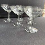 6 engraved crystal champagne glasses – Art Deco