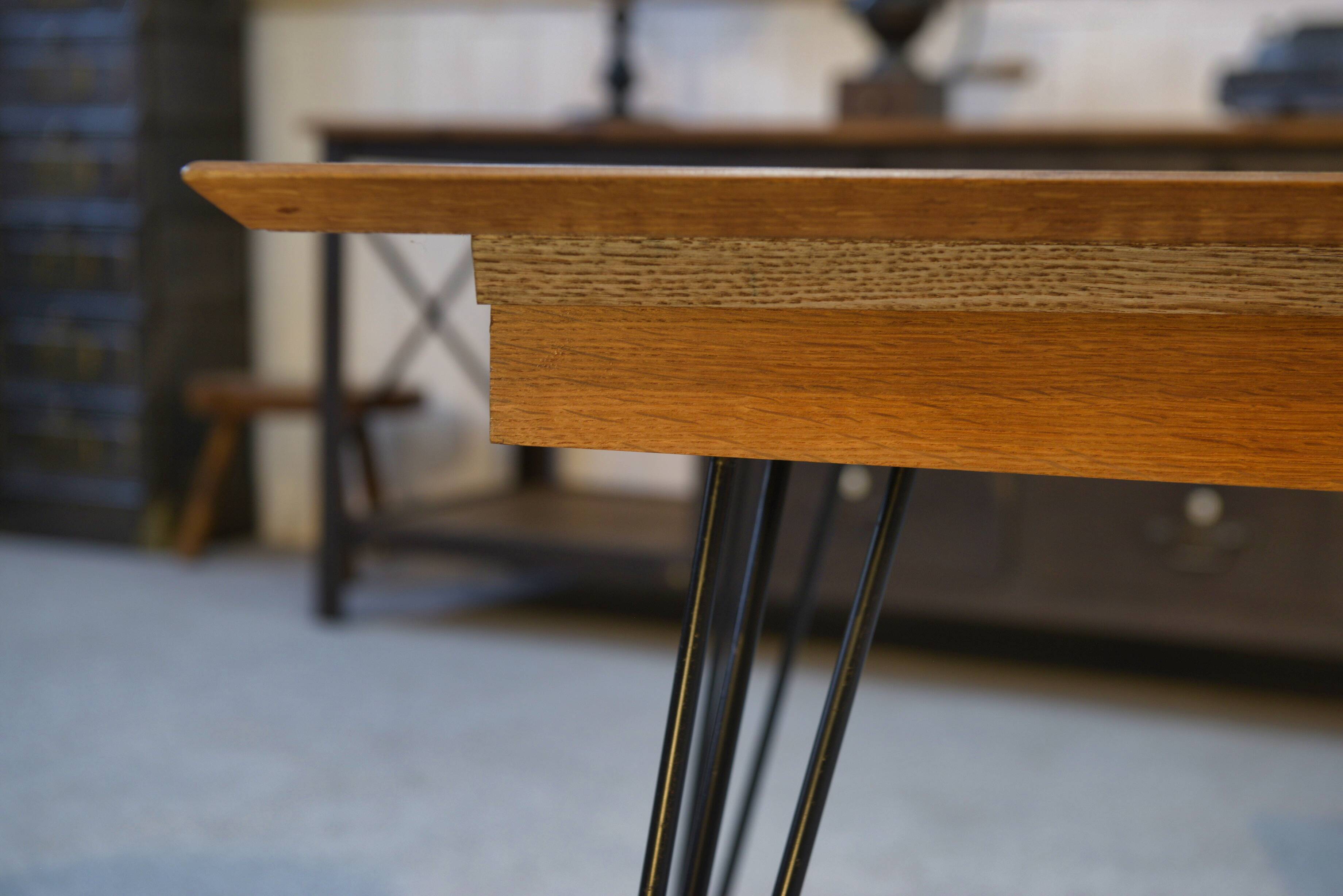 Oak table with cast iron and bronze legs, Italian design, 1960s