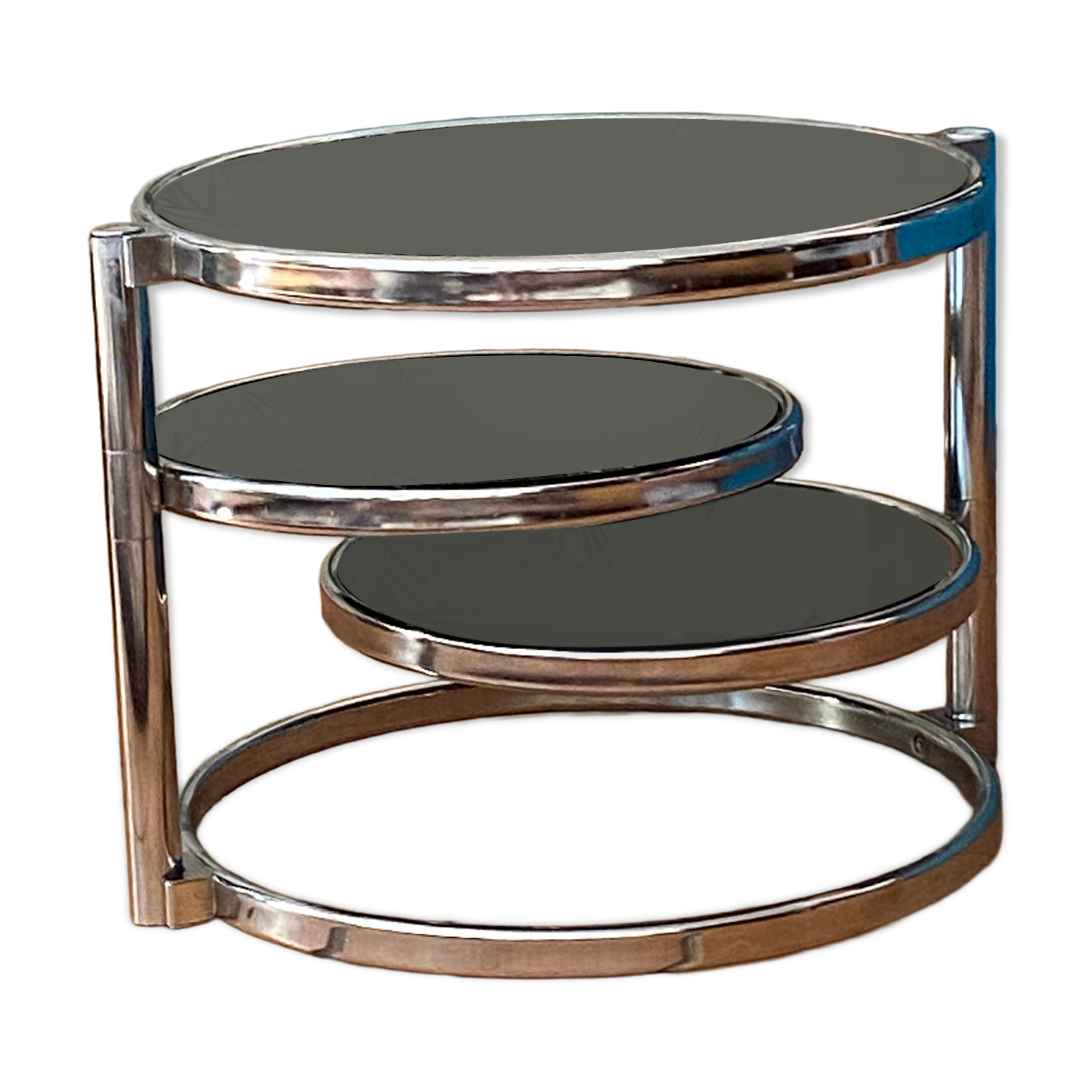 Table basse avec éléments pivotants en métal et verre noir