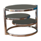 Table basse avec éléments pivotants en métal et verre noir