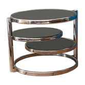 Table basse avec éléments pivotants en métal et verre noir
