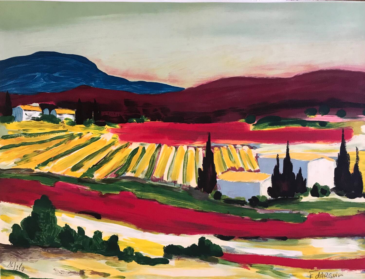 The countryside. original lithograph signed by françois d'arguin (1946)