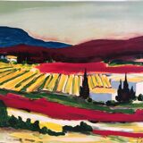 The countryside. original lithograph signed by françois d'arguin (1946)