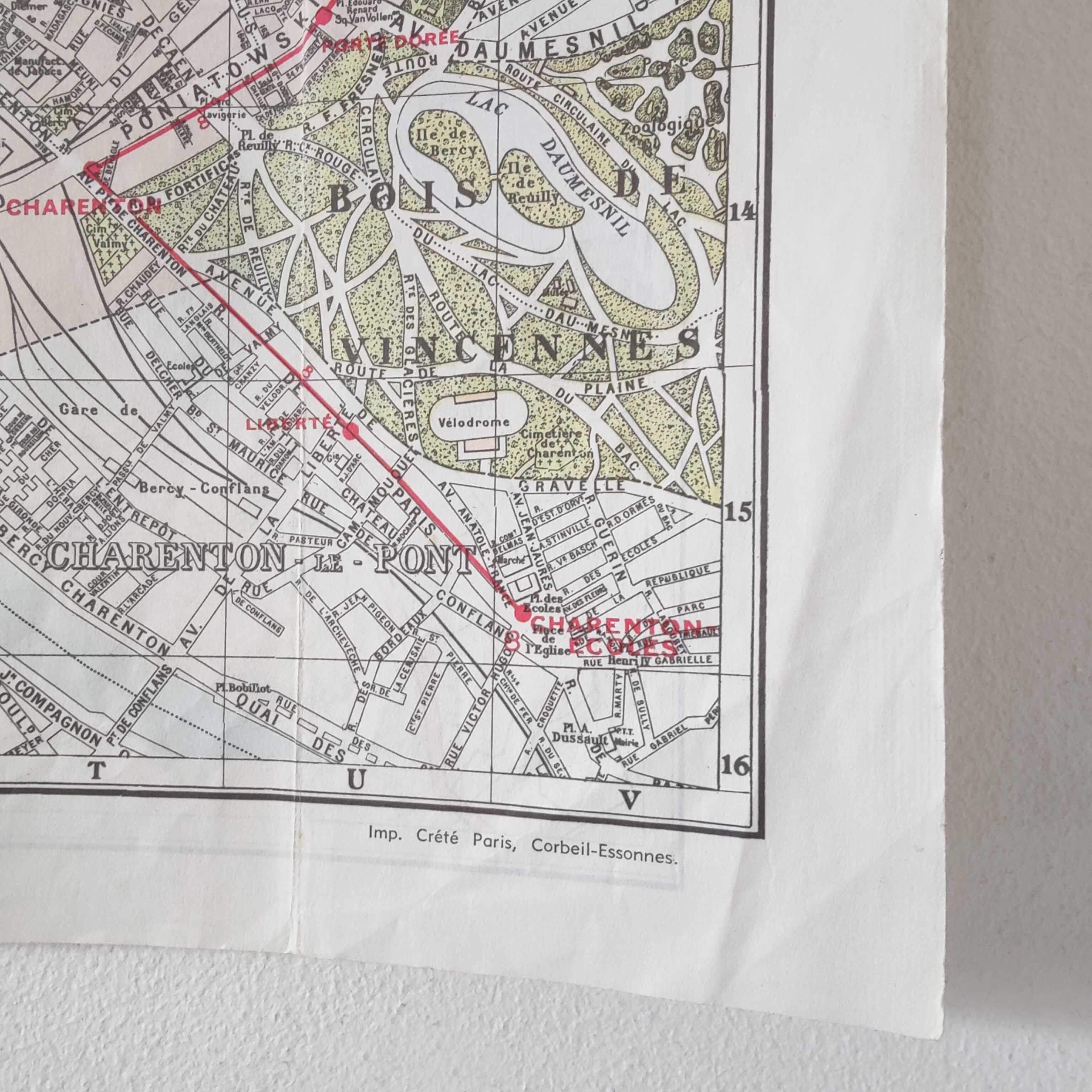 Vintage map 1970 Paris and its suburbs 75x55cm duplex