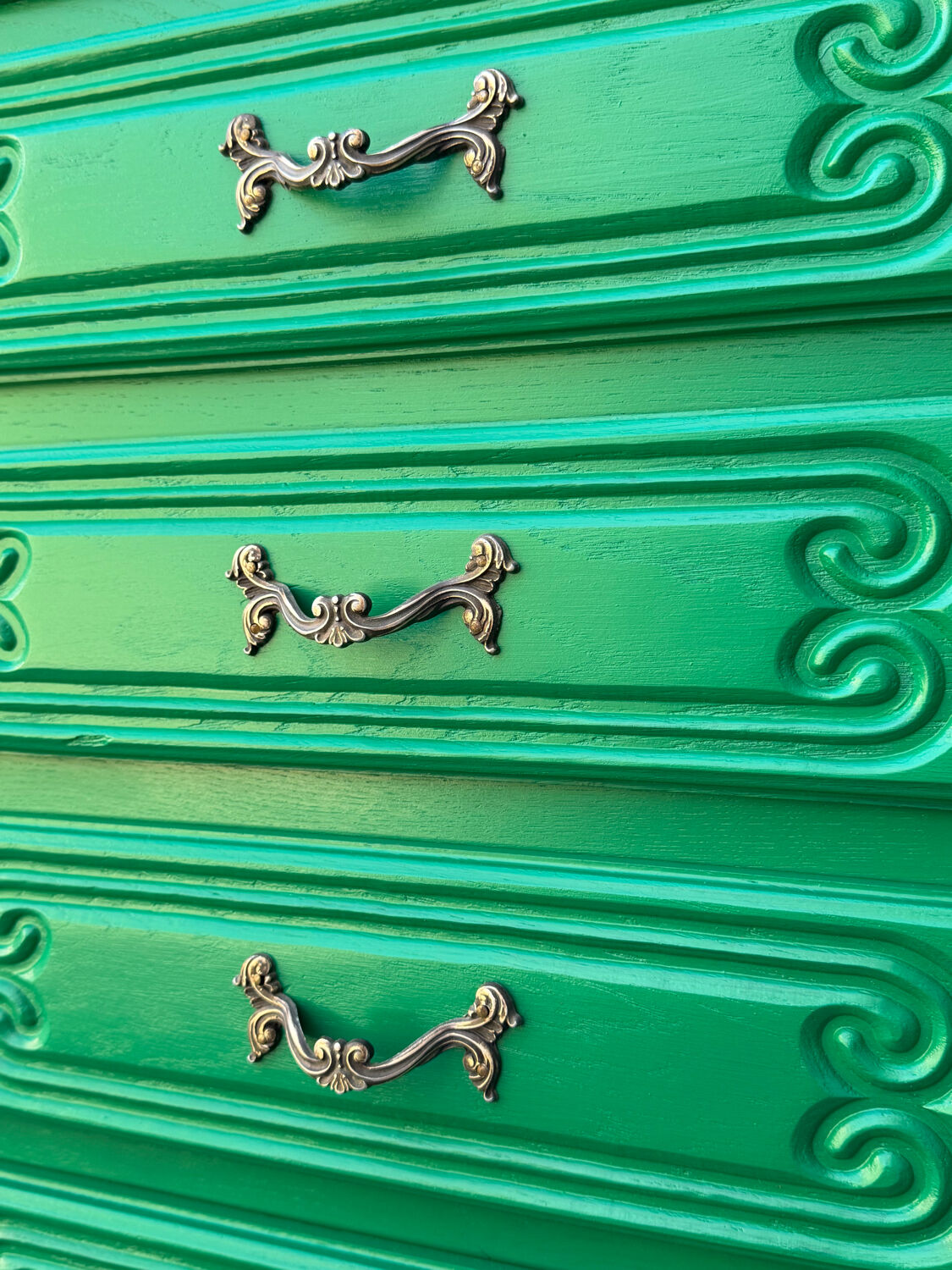 Vintage green oak chest of drawers from the 1960s.