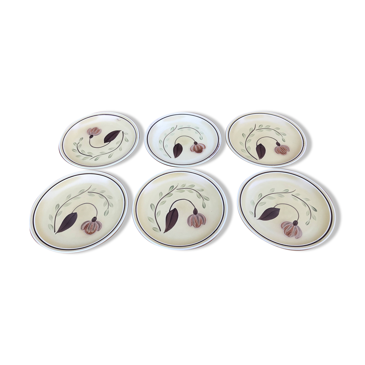 6 dessert plates Ateliers du Revernay France Matte stoneware