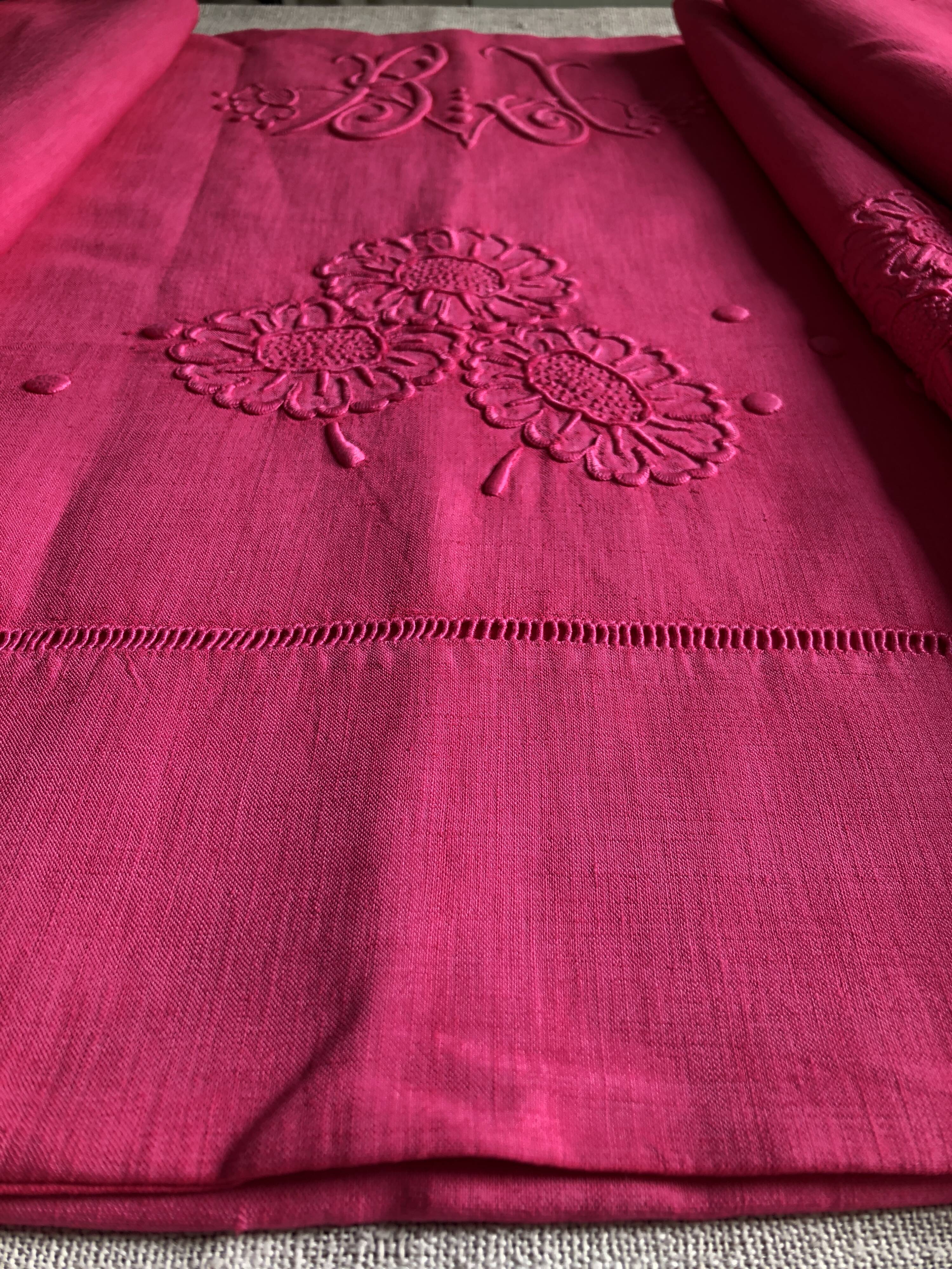 Antique Linen and Cotton Sheet Dyed in Fuchsia
