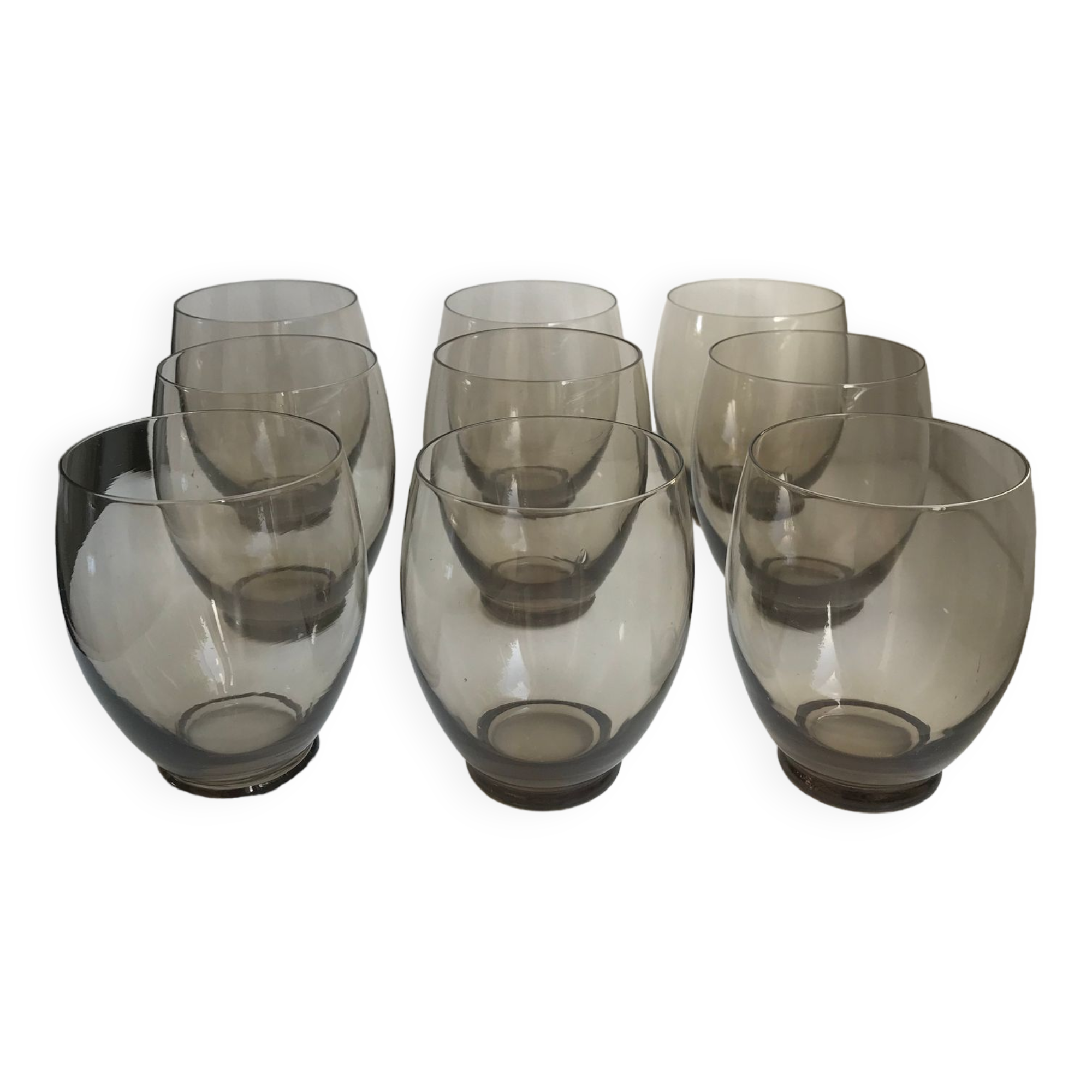 Set of 9 large design art deco smoked glass water glasses 30s