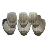 Set of 9 large design art deco smoked glass water glasses 30s