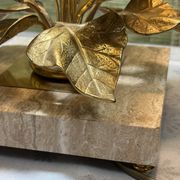 Bronze and travertine water lily lamp attributed to Maison Charles, circa 1970.