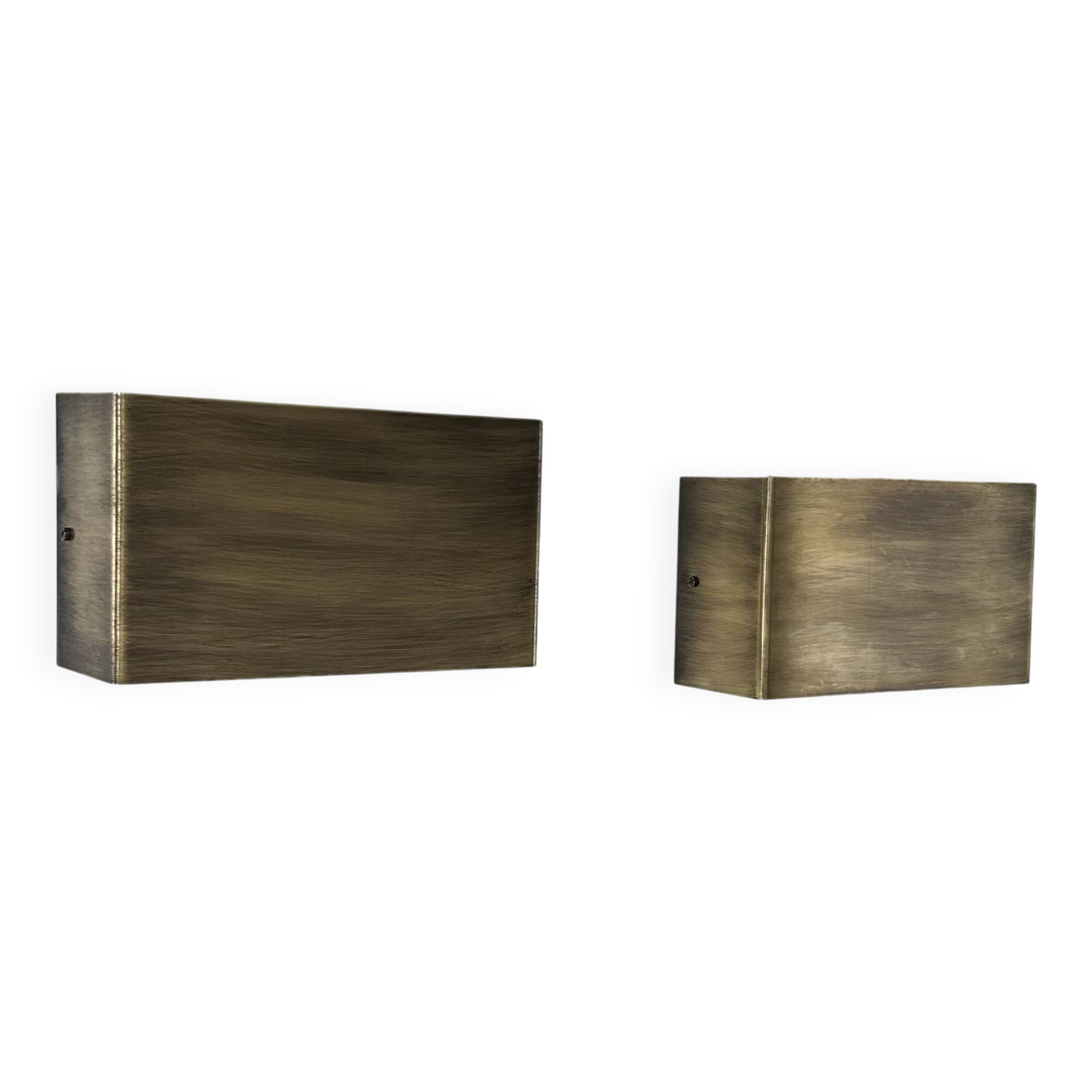 Pair of vintage wall lights, patinated brushed brass, France, 1970