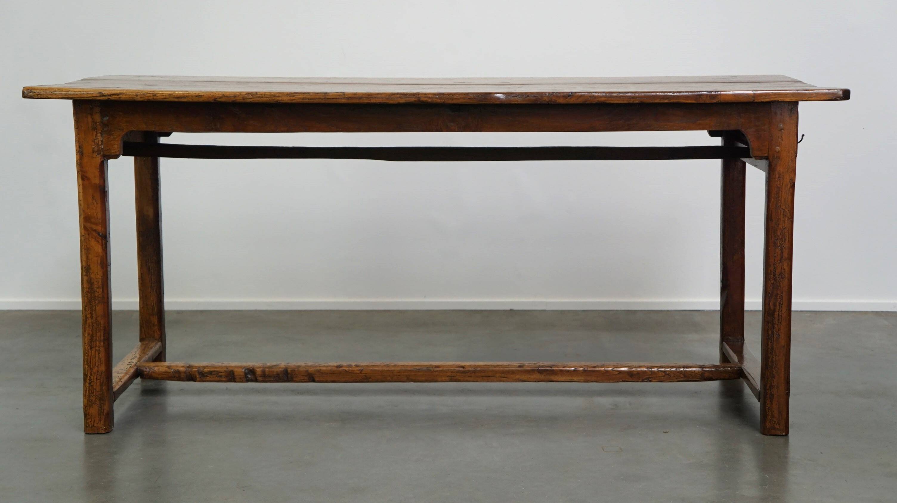 Beautiful antique French dining table with perfect dimensions and handy hooks