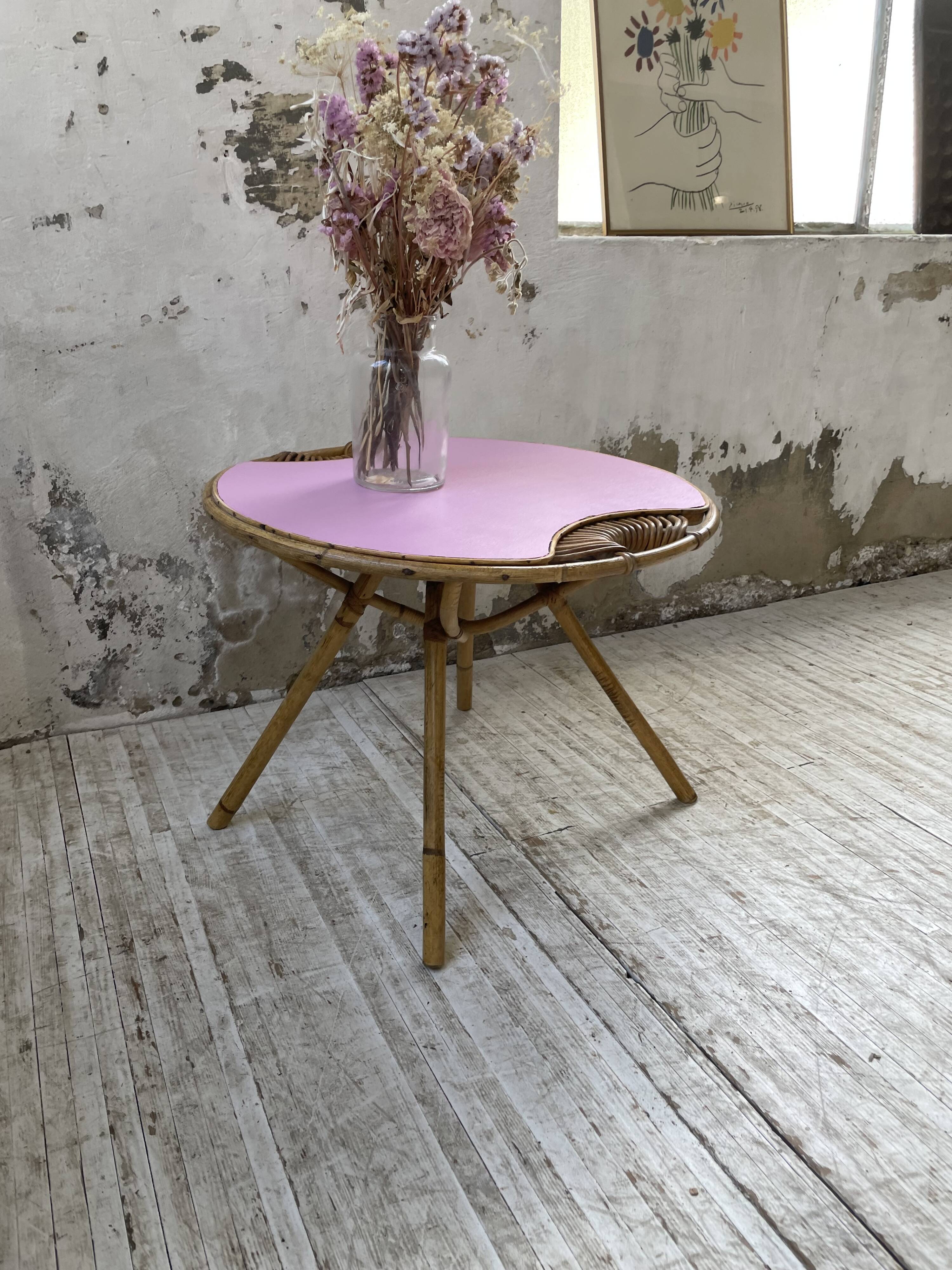 Vintage pink rattan coffee table