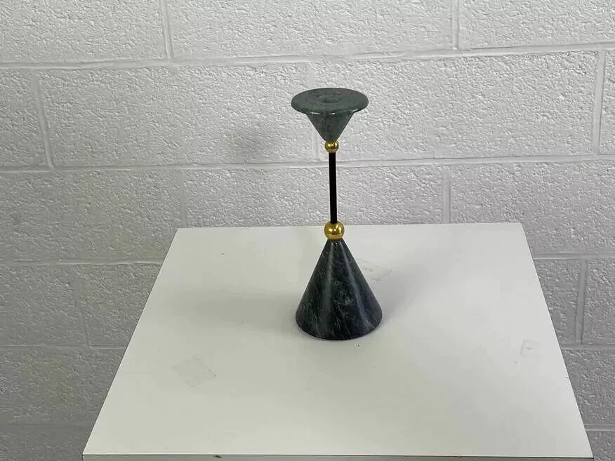 Vintage candlestick in green marble and brass