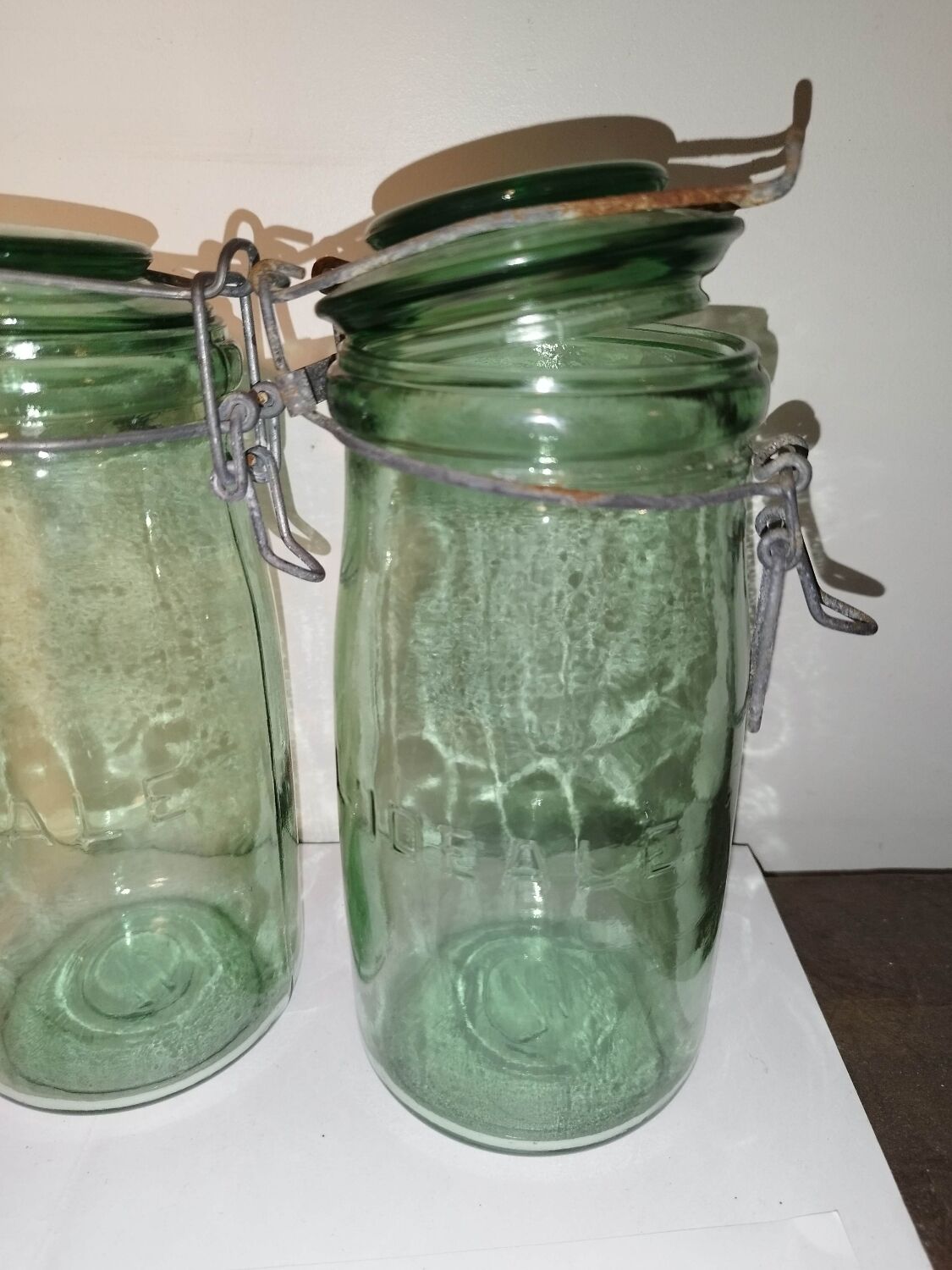 Lot 3 ideal green glass jars