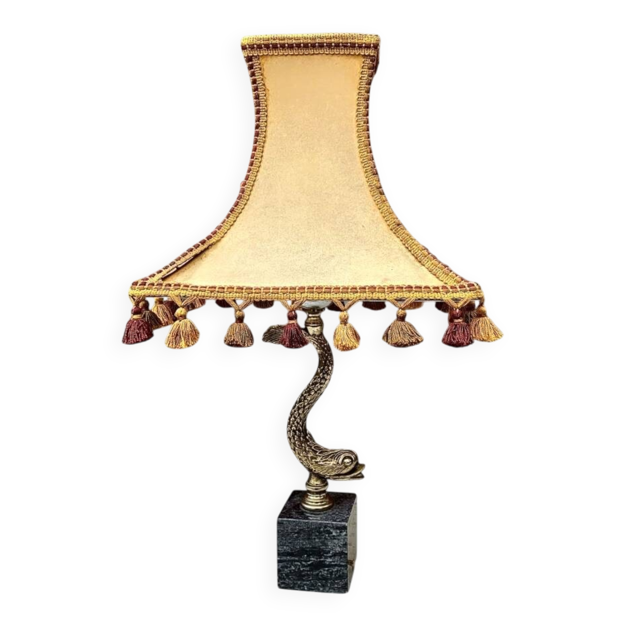 Vintage Fish Side Lamp - Grey Marble Base and Brass Fish