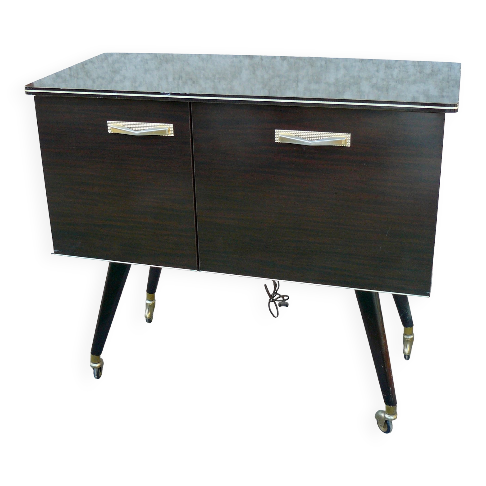 Vintage 1960s rolling and lighting bar with compass legs