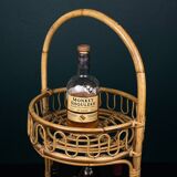 Vintage round service trolley in bamboo and rattan, 1960s