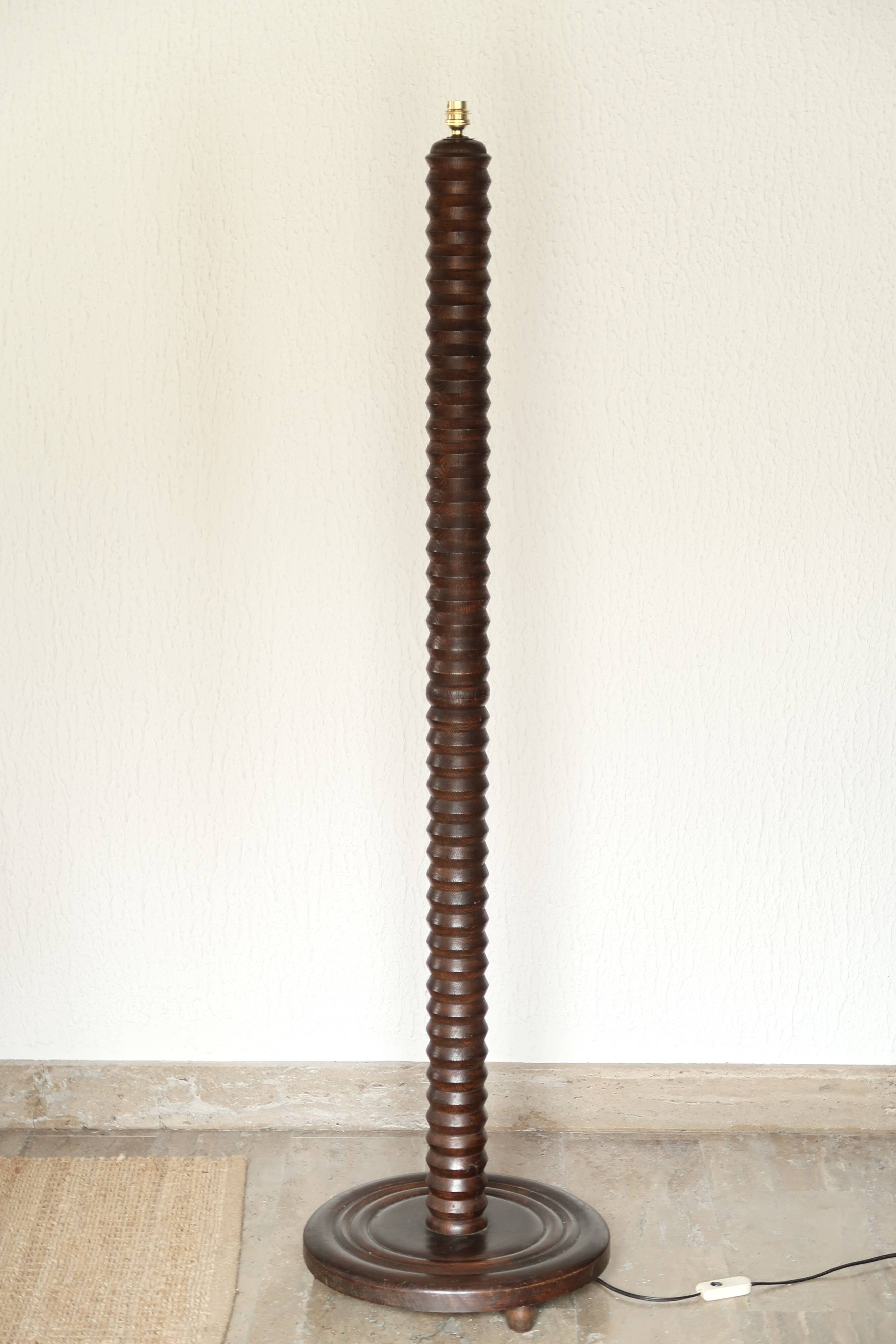 Wooden column floor lamp by Charles Dudouyt, 1940s