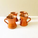 4 large orange enameled ceramic cups, signed