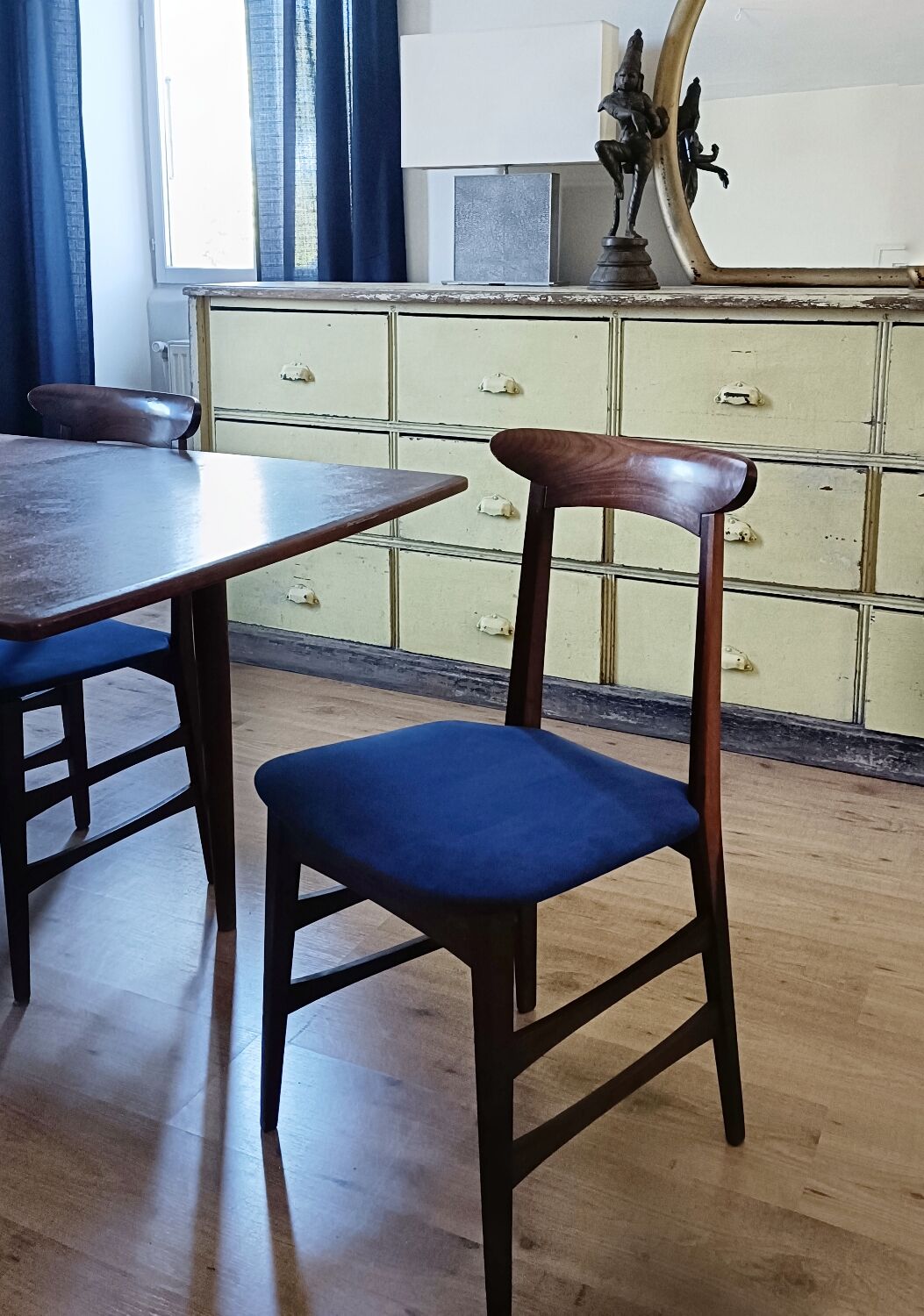 1960s Italian teak chairs in blue