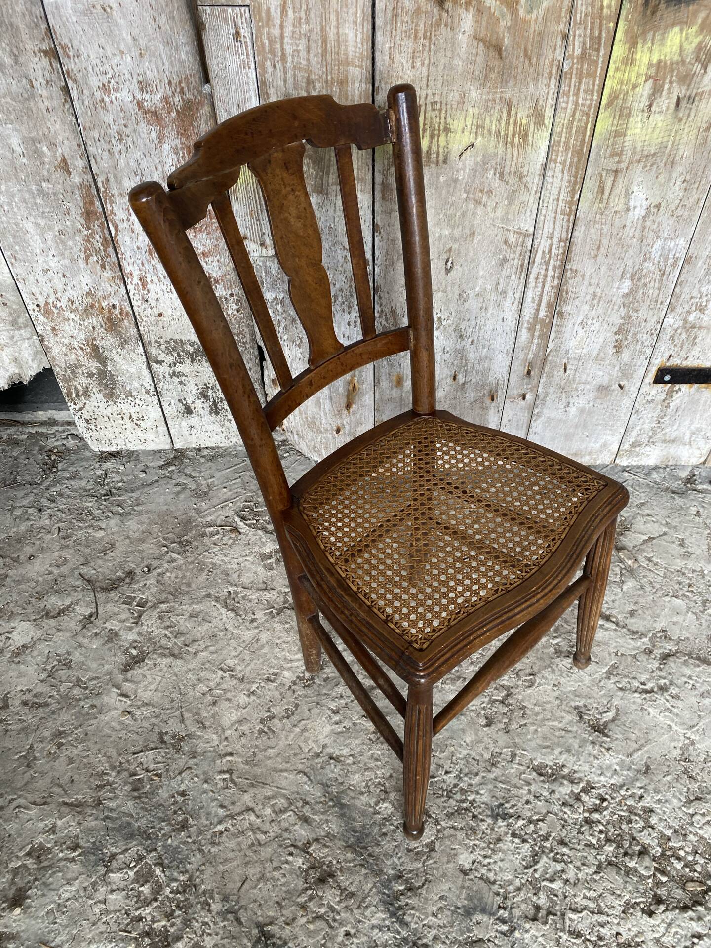 Antique Bistro Chair with Carved Wood and Woven Seat Vintage #E096