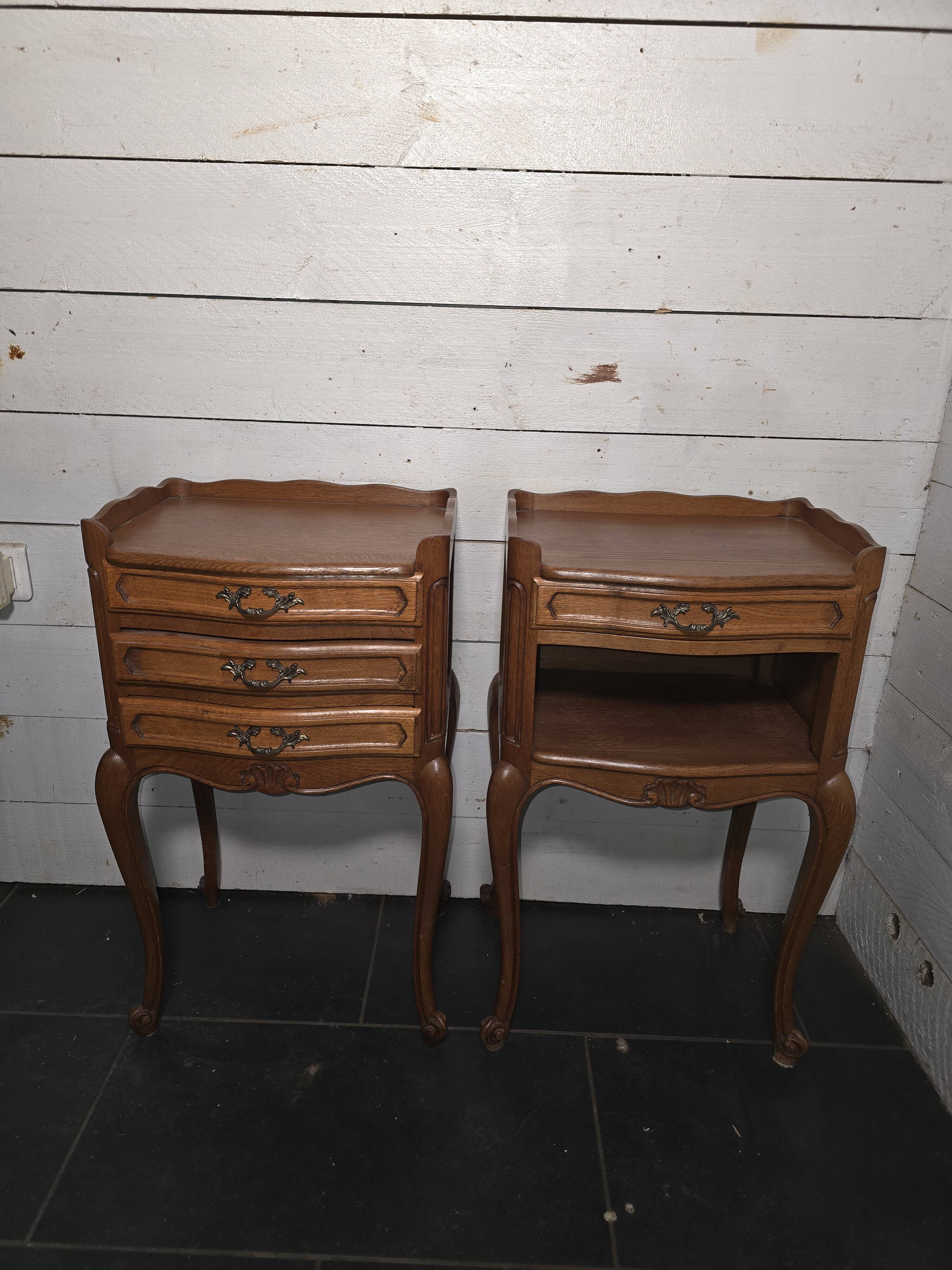Pair of Louis XV style bedside tables in oak
