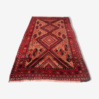 Vintage afghan village rug 138x85 cm, red, black