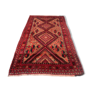 Vintage afghan village rug 138x85 cm, red, black