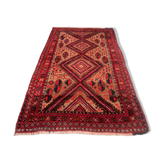 Vintage afghan village rug 138x85 cm, red, black