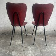 Pair of Mid-Century Red Vinyl Dining Chairs with Black Metal Legs, Sculptural Curved Backs