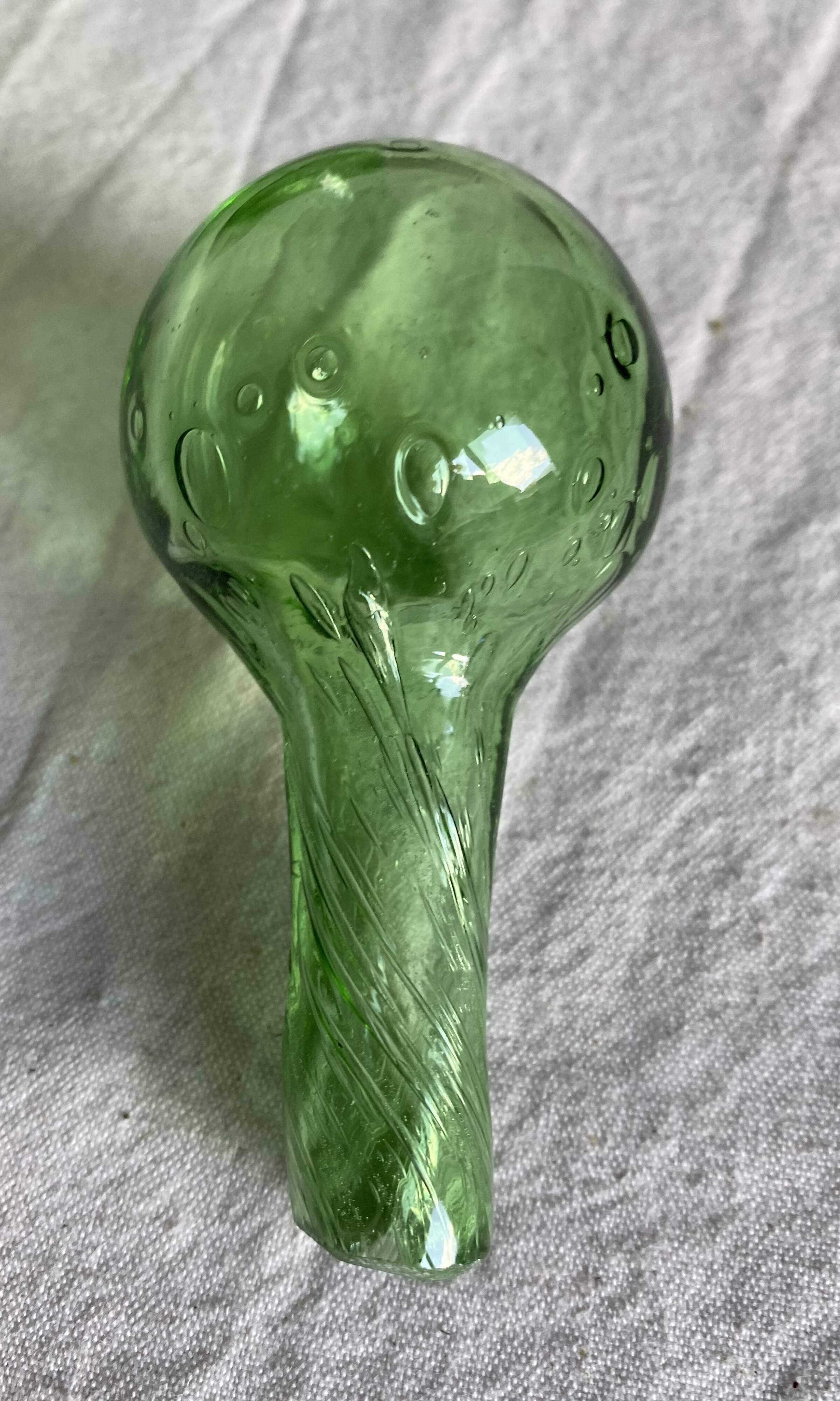 Biot-signed bubble glass bottle, green carafe